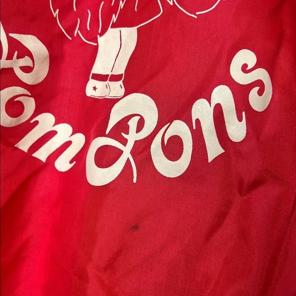 Vintage 80s Red Satin Bomber Jacket Bremen Pom Pons Cheerleader USA Made - Picture 8 of 15